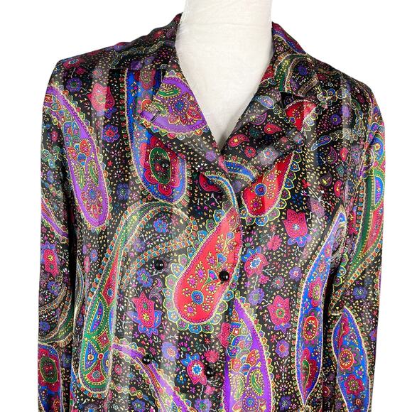 Stuart Lang American Vintage 80s Button Down Floral Paisley Silky 10 - Picture 9 of 13